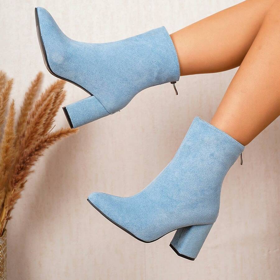 2026 Autumn/Winter Plus Size Round Toe Chunky High Heel Tall Boots - Baby Blue - View 1