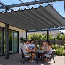 Trintion Heavy-Duty Retractable Canopy For Pergola Frame, Wave Pattern Sunscreen Netting With Reinforced Edges & Hooks - Grey - View 3