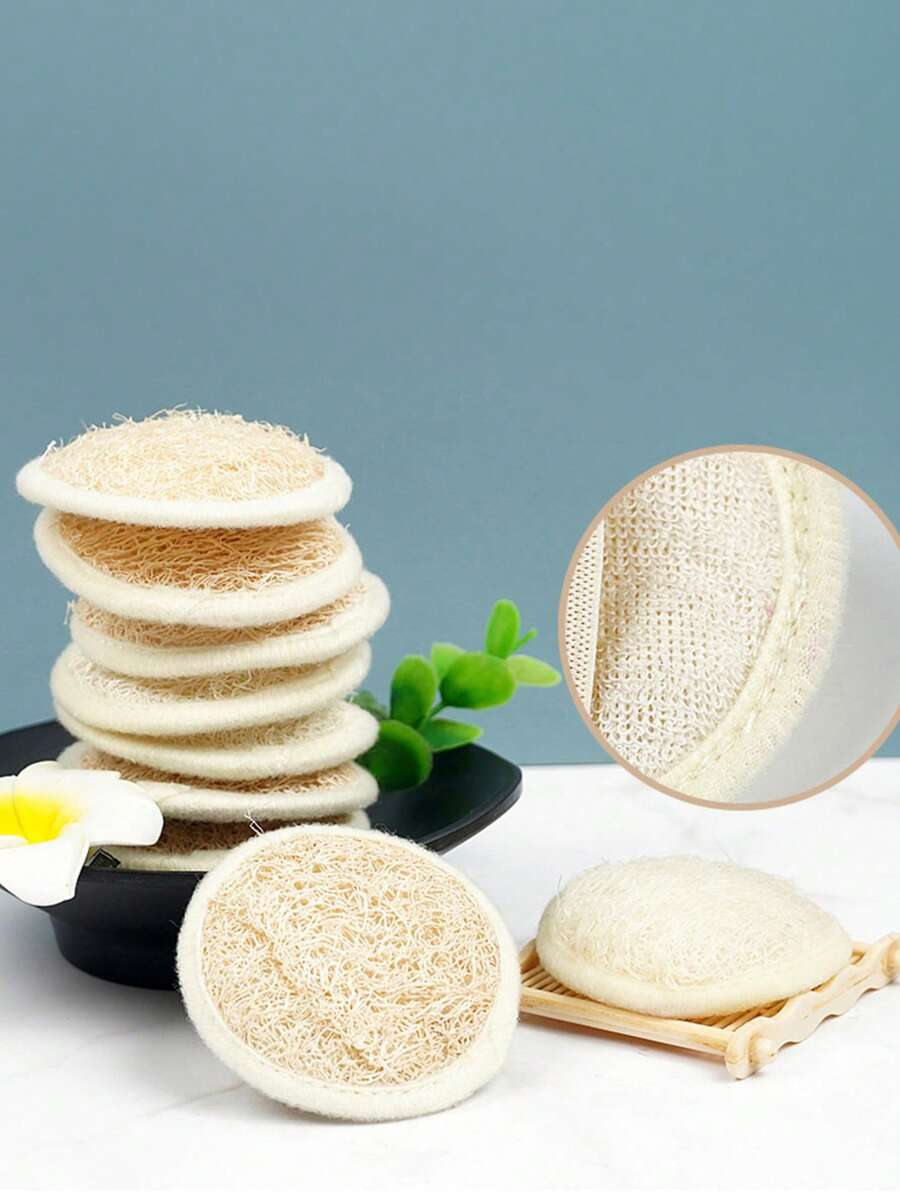 5pcs Natural Loofah Bath Sponge Pads, Body Exfoliating Bath Brush, Essential For Skin Cleansing And SPA, Body Scrub, African Net Sponge, Bath Accessories - Multicolor - View 1