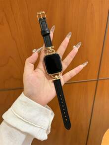 Faux Leather Watch Band Compatible With 38/40/41/42/44/45/46/49mm Ultra/Se10/9/8/7/6/5/4/3/2/1 - Platinum Solid Color - View 1