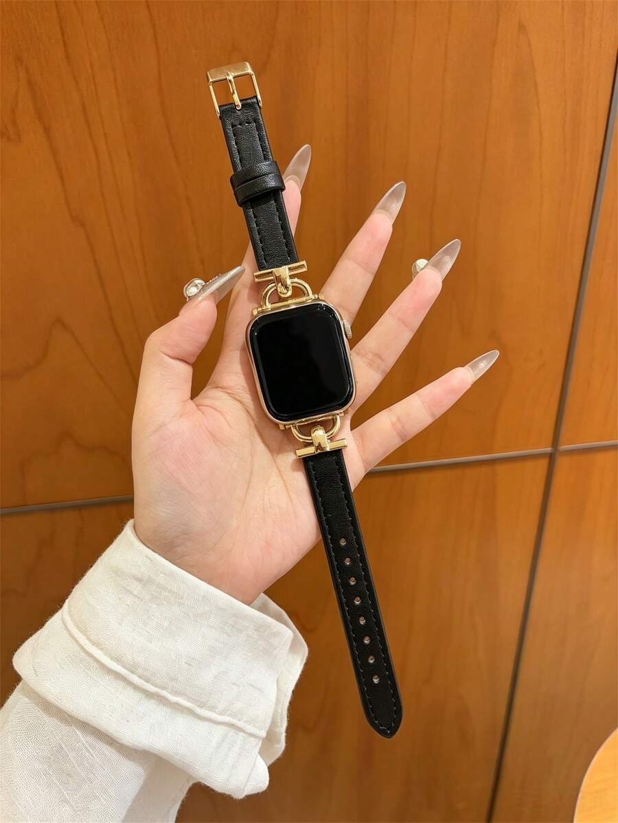 Faux Leather Watch Band Compatible With 38/40/41/42/44/45/46/49mm Ultra/Se10/9/8/7/6/5/4/3/2/1 - Platinum Solid Color - View 1