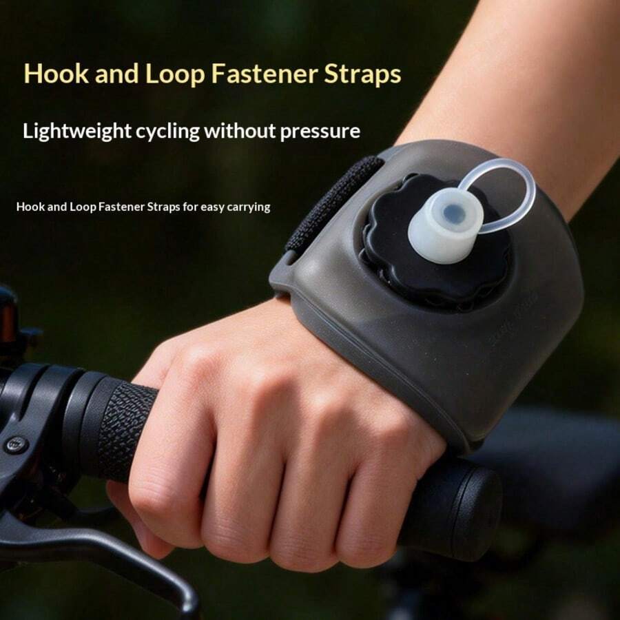 Portable Wrist Water Bottle, Ultra-Thin Soft Silicone Water Bottle With Adjustable Hook And Loop Strap And Bite Valve, 200ml Collapsible Hydration Gear, Suitable For Cycling, Running, Marathon, Hiking And Climbing, Compact Outdoor Athlete And Runner Sports Accessory