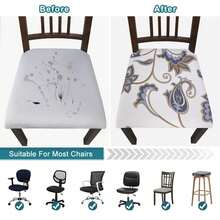 Waterproof Stretch Printed Dining Chair Slipcover, Machine Washable Removable Elastic Cover With Drawstring, Universal Milk Fiber Furniture Protector, Stain Resistant Anti-Scratch For Kitchen, Office & Pet Friendly Homes - Multicolor - View 8