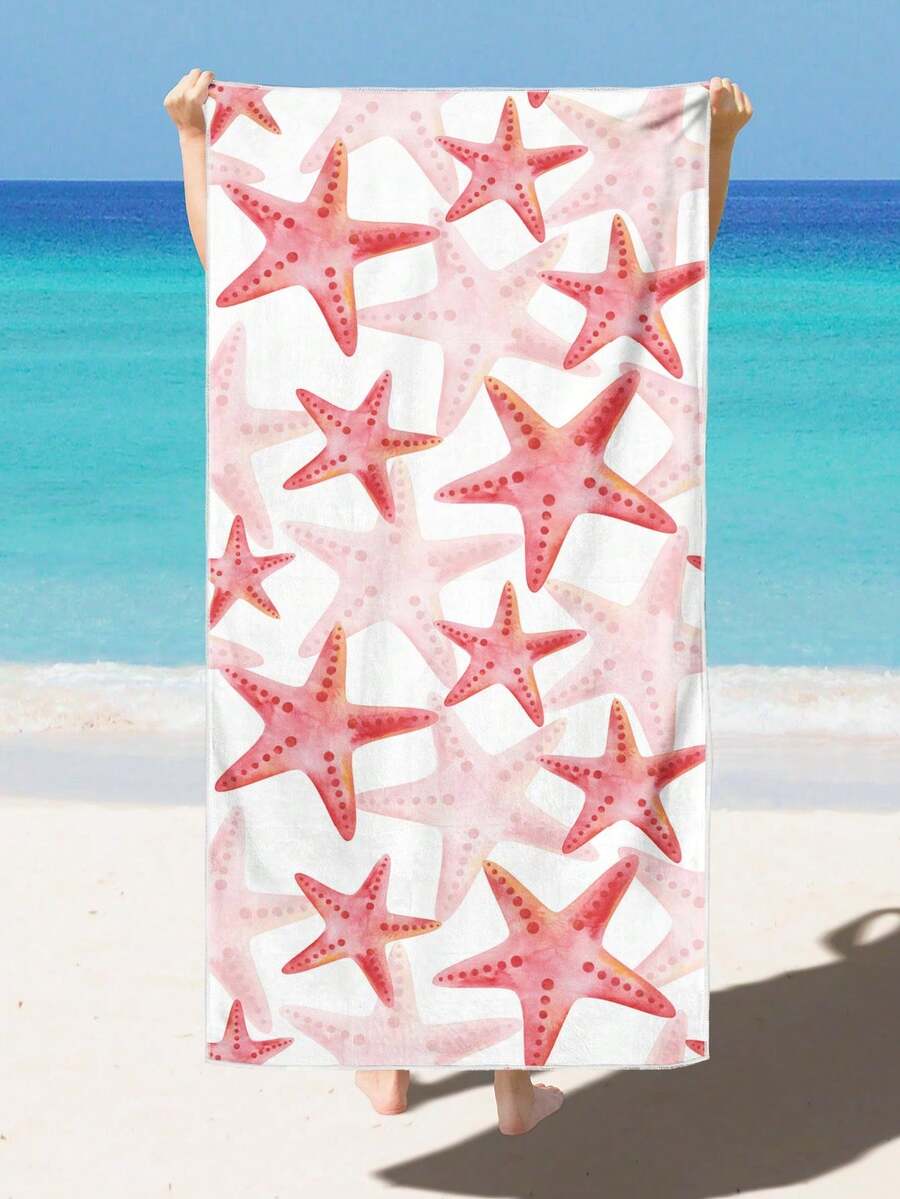 1 buah Handuk Pantai Motif Bintang Laut Cat Air Warna Pink, Handuk Pantai Persegi Panjang Serat Gaya Modern untuk Perjalanan dan Rumah, Cocok untuk Berenang, Menyelam, dan Musim Panas - MultiWarna - View 1