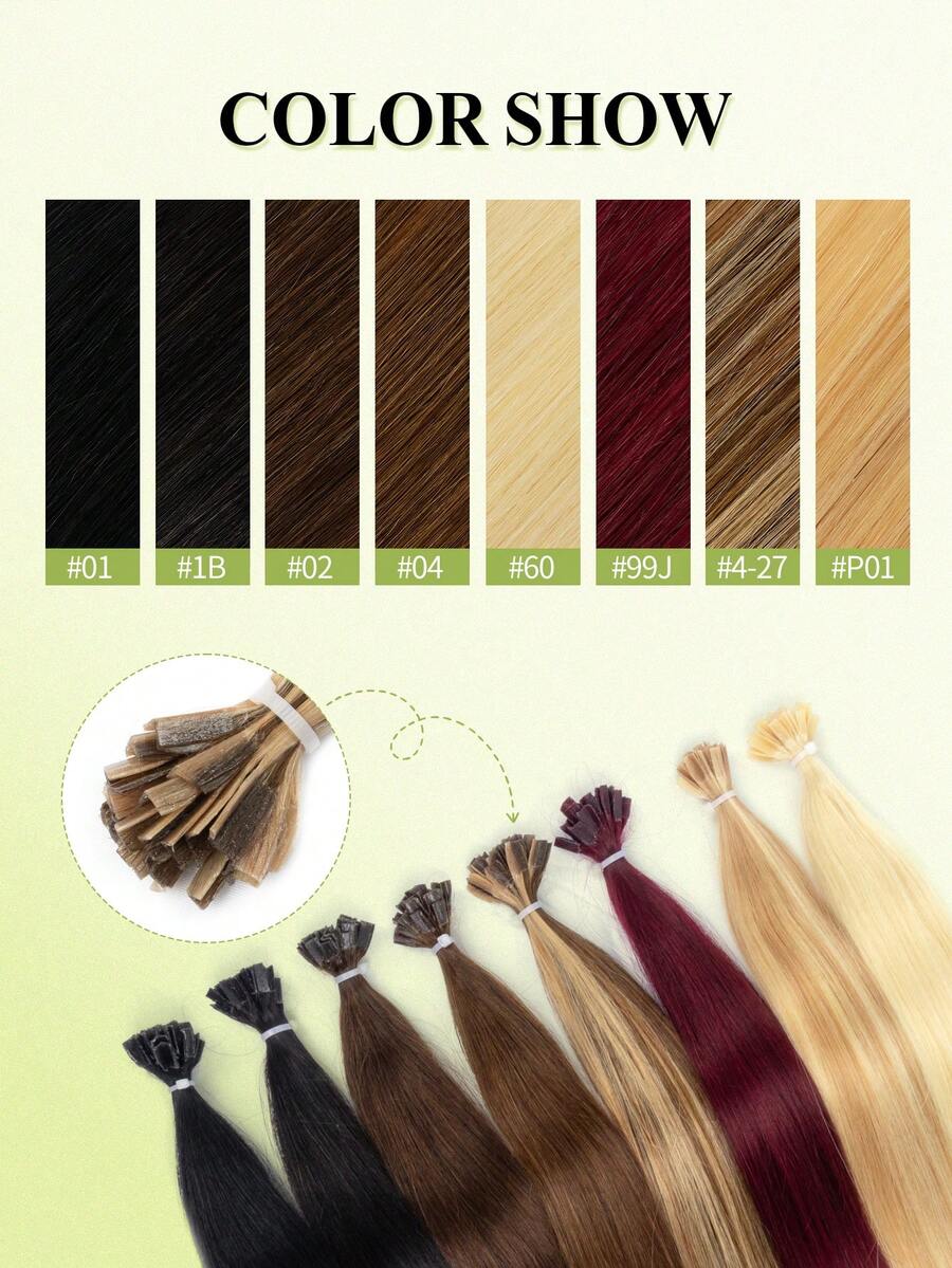 K Tip V Tip Human Hair Extensions, 25g Straight Real Human Hair 16-22 Inch, Remy Hot Fusion Hair Extensions For Salon & Daily Hairstyle Women For Halloween Costumes & Christmas - Multicolor - View 1