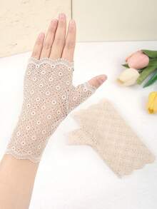 Zhenyanyouyun 1 Pair Women Lace Half Finger Gloves, Short Fingerless Sun Protection Gloves For Driving, Summer Lightweight Style Summer - Various - View 17