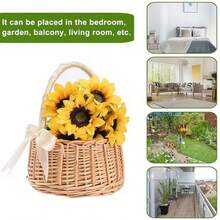 Handmade Woven Rattan Mini Handheld Flower Basket With Ribbon Bow, Exquisite Floral Arrangement Decorative Container, Outdoor Camping Picnic Fruit Storage Basket, Home Desktop Cabinet Sundries Organizer Storage Basket, Wedding Favor Photography Prop Versatile Woven Small Basket - Beige - View 6