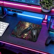 1pc Extra Large Extended Mouse Pad With Moon Night Crow Floral Skull Pattern, Soft Cloth Material With Non-Slip Rubber Base And Stitched Edges. Dark Gothic Vintage Floral Bird Realistic Aesthetic Keyboard Pad, Suitable For Gaming, Home Office And Study Scenes. - View 5