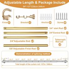 Black Double Curtain Rod, 32 To 58 Inches, Blackout Wrap-Around Curtain Rod For Windows, 0.75 Inch Room Blackout Telescopic Double Curtain Rod, Easy To Install Adjustable Heavy Duty Curved Splice Room Blackout Double Rod, All Metal Material, Aluminum Bracket - Double-layer Sunshade - Gold - View 13