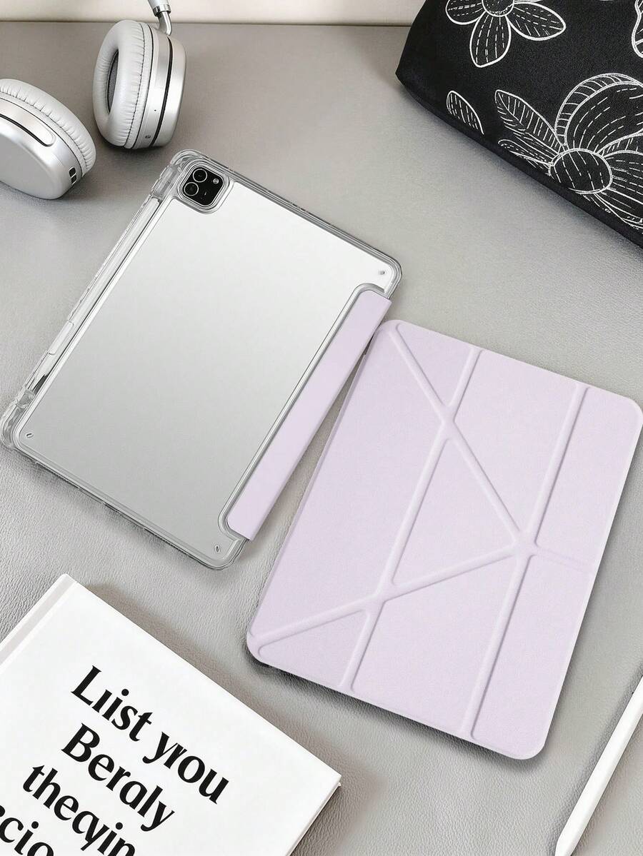 1件透明壓克力 Y-Fold 芋紫色平板保護殼,相容 iPad Mini6/7/Air/Air2/9.7/10.2/10.5/10.9 (Air4-Air8)/Pro 11/10th Gen/A16/Pro 11 2024,全透明壓克力背殼,絲綢紋理 8-Fold 翻蓋,可調節支架,自動休眠/喚醒,內置筆槽,不含筆,部分機型附相機框 - 蒟蒻紫 - 查看 1