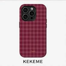 Étui de téléphone : Étui 2-en-1 à film à carreaux bordeaux pour Apple 17/16/15/14/13/12/11 Pro Max, 16/15/14 Plus, 17 Air - Anti-chute intégral, élégant et minimaliste, étui de téléphone unisexe - Blanc 1 - Voir 3