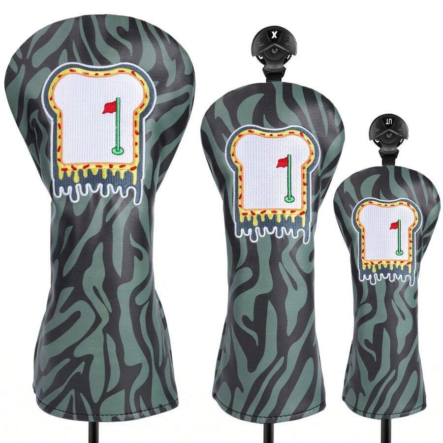 Golf Headcover Set For Driver, Fairway Wood And Hybrid, Embroidered Toast Design, Green Camouflage Club Covers For Men And Women - New Arrival - View 1