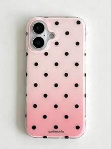 時尚手機殼，簡約可愛設計，黑白波點圖案，適用於 iPhone 11 至 17 系列，包含 Pro Max 版本。（手機殼上的標籤僅供拍攝使用，實際產品不含標籤） - 漸層粉 - 查看 2