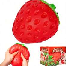 1 pieza Juguete antiestrés de fresa grande para apretar, bola de harina realista con forma de fruta para desahogo y bromas - Multicolor - Ver 7