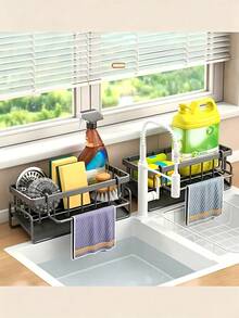 Kitchen Sink Drain Rack, Countertop Drain Rack, Scouring Pad, Steel Wool, Pot Lid Brush Storage Rack - Multicolor - View 6