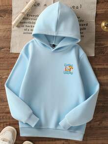 Girls Glitter Dumpling Cartoon Back Print Hoodie, Casual Oversized Pullover - Baby Blue - View 4