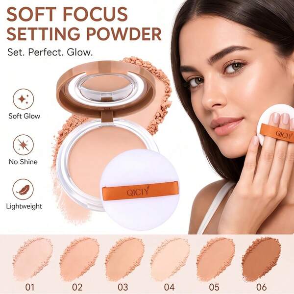 Soft Focus Setting Powder, Silky & Creates Soft Glow Without Shine, Smooths Pores & Lines, Light,Lasts 36 Hours, Waterproof And Sweatproof, Talc-Free, Oil Control,Suitable For All Skin Types, 6 Shades.