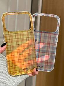 Stylish Plaid Glitter Soft Transparent Phone Case Compatible With IPhone 18ProMax 17 Pro Max 17Pro 17 16 Pro Max 16Pro 16 15 Pro Max 15Pro 15 14 Pro Max 13 12 11 Pro Max Cases Protection Back Cover Shell - Yellow Plaid - View 2