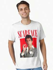 Camiseta Oversized de Hip Hop con Estampado de Scar Face, Diseño Gráfico Retro de Película, Cuello Redondo de Algodón para Hombres y Mujeres - Blanco - Ver 1