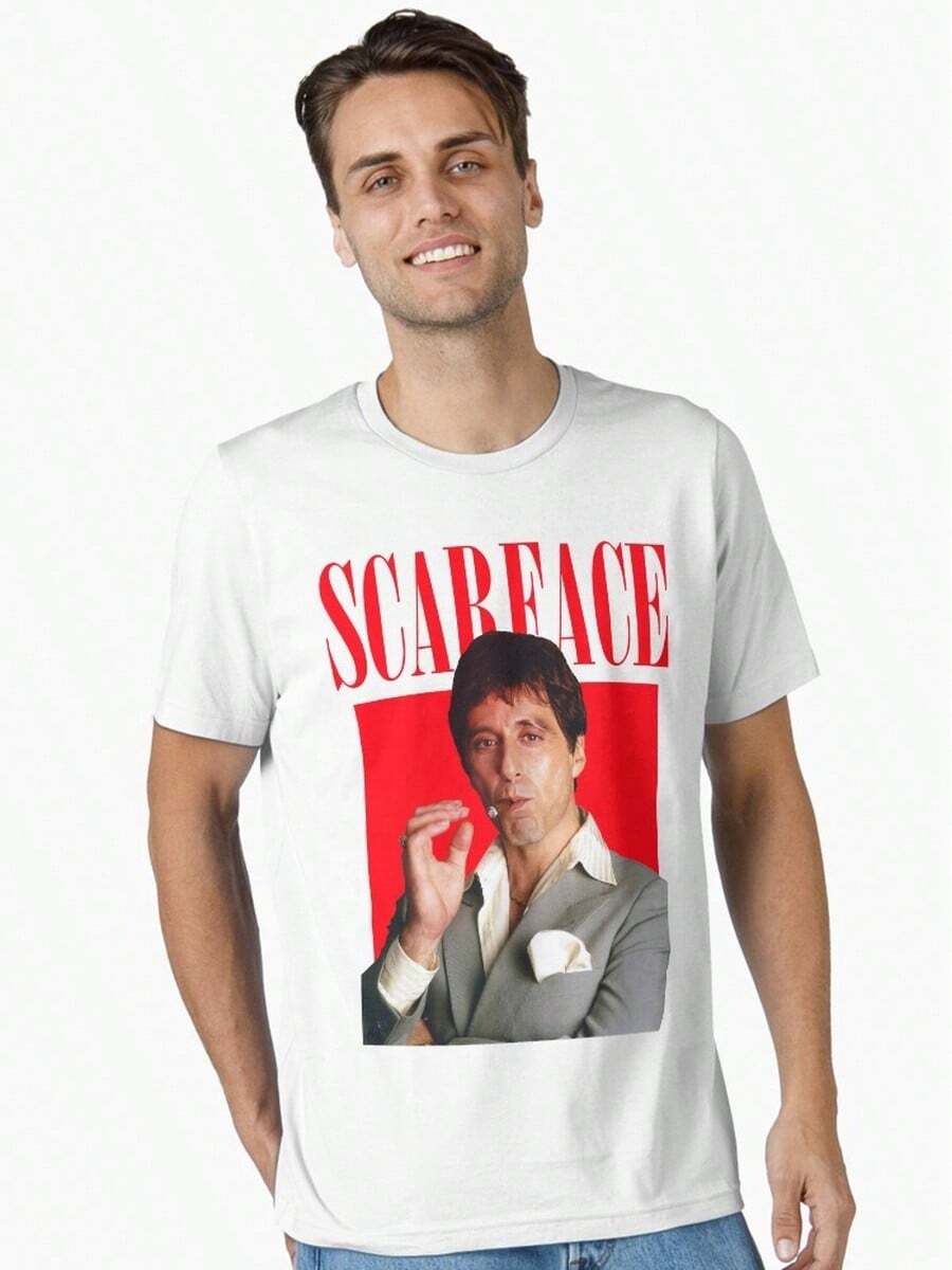 Camiseta Oversized de Hip Hop con Estampado de Scar Face, Diseño Gráfico Retro de Película, Cuello Redondo de Algodón para Hombres y Mujeres - Blanco - Ver 1