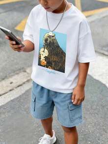 Boys Graphic T-Shirt With Capybara Print And Text, Short Sleeve Crew Neck Top - White - View 7
