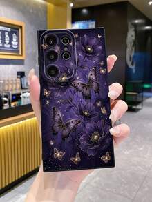 1pc Purple Butterfly Camera Anti-Drop Phone Case UV Printed Compatible With Samsung/Galaxy/ Android Models - Black - View 7