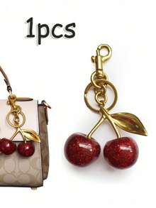 Unique Shiny Cherry Shaped Pendant Keychain, Cherry Decor Keychain With Buckle, Portable Bag Charm Accessory, Suitable For Cute Home Decor And Accessories, Warm Autumn Home Decor, Modern Office Decor, Holiday Christmas Home Decor, Elegant - Multicolor - View 3