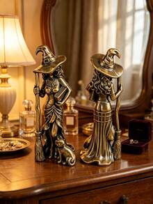 1 Peça Estátua de Bruxa Vintage de Latão com Vassoura e Livro, Decoração Colecionável de Metal Inspirada em Filme Mágico para Mesa, Ornamento de Mesa para Estante, Casa e Quarto, Presente Atencioso para Mulheres no Aniversário, Formatura, Halloween, Ação de Graças, Natal - Vários estilos - Visão 8