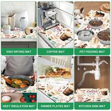 1pc Cute Coffee Print Diatomaceous Earth Kitchen Draining Mat, Absorbent Quick-Drying Non-Slip Coffee Machine Mat, Suitable For Kitchen Countertop, Coffee Corner And Dish Drying Area Decoration - Multicolor - View 8