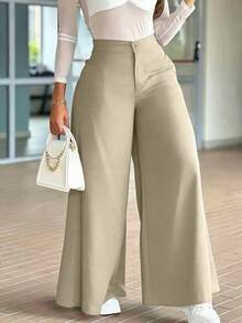 Women's Premium Loose Casual Floor-Length Wide Leg Pants For Autumn Commute - Khaki - View 4
