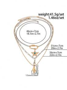 3pcs Niche Design Multi-Layer Stackable Necklace Set, Vintage Pentagram Gemstone Palm Pendant, Suitable For Daily Wear And Holiday Gifts - Color Mixing - View 7