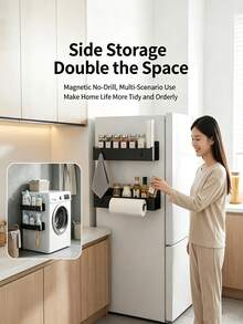 1pc Metal Magnetic Storage Rack, Magnetic Washing Machine Storage Rack, Multi-Functional Home Storage Rack, Drill-Free Wall-Mounted Storage Rack, Suitable For Refrigerator Door Hanging, Kitchen Bathroom Storage Tool, Home Storage, Bathroom Storage, Bathroom Accessories, Kitchen Storage, College Dorm Essential, Back To School, Halloween, Christmas Gift Best Choice - Multicolor - View 5