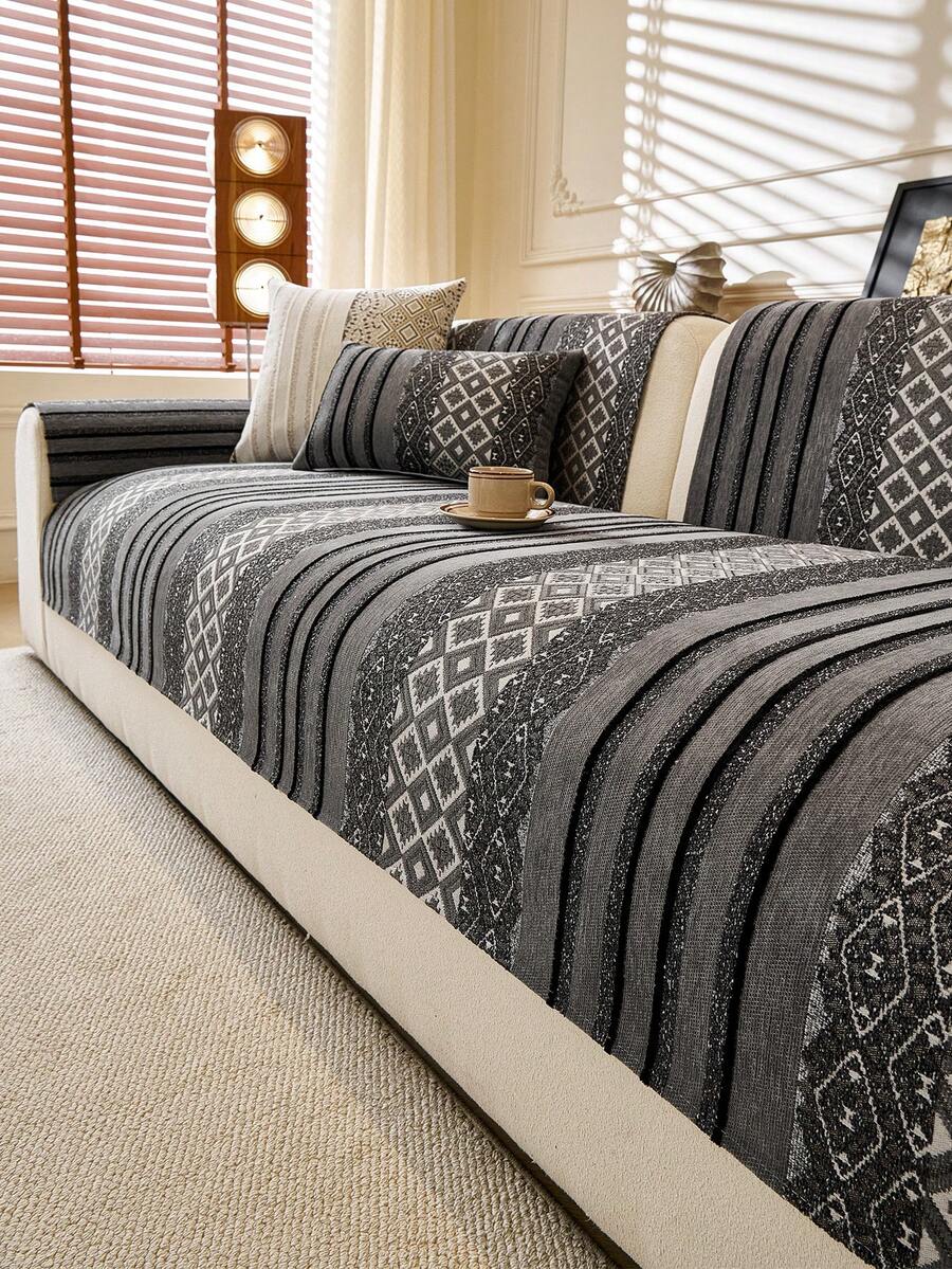 1pc Luxury Circle Mesh Sofa Cushion, 1/2/3/4-Seater Sofa Seat Pad, Armrest & Backrest Cushion, Sofa Cover, All-Season Use - Dark Grey - View 1