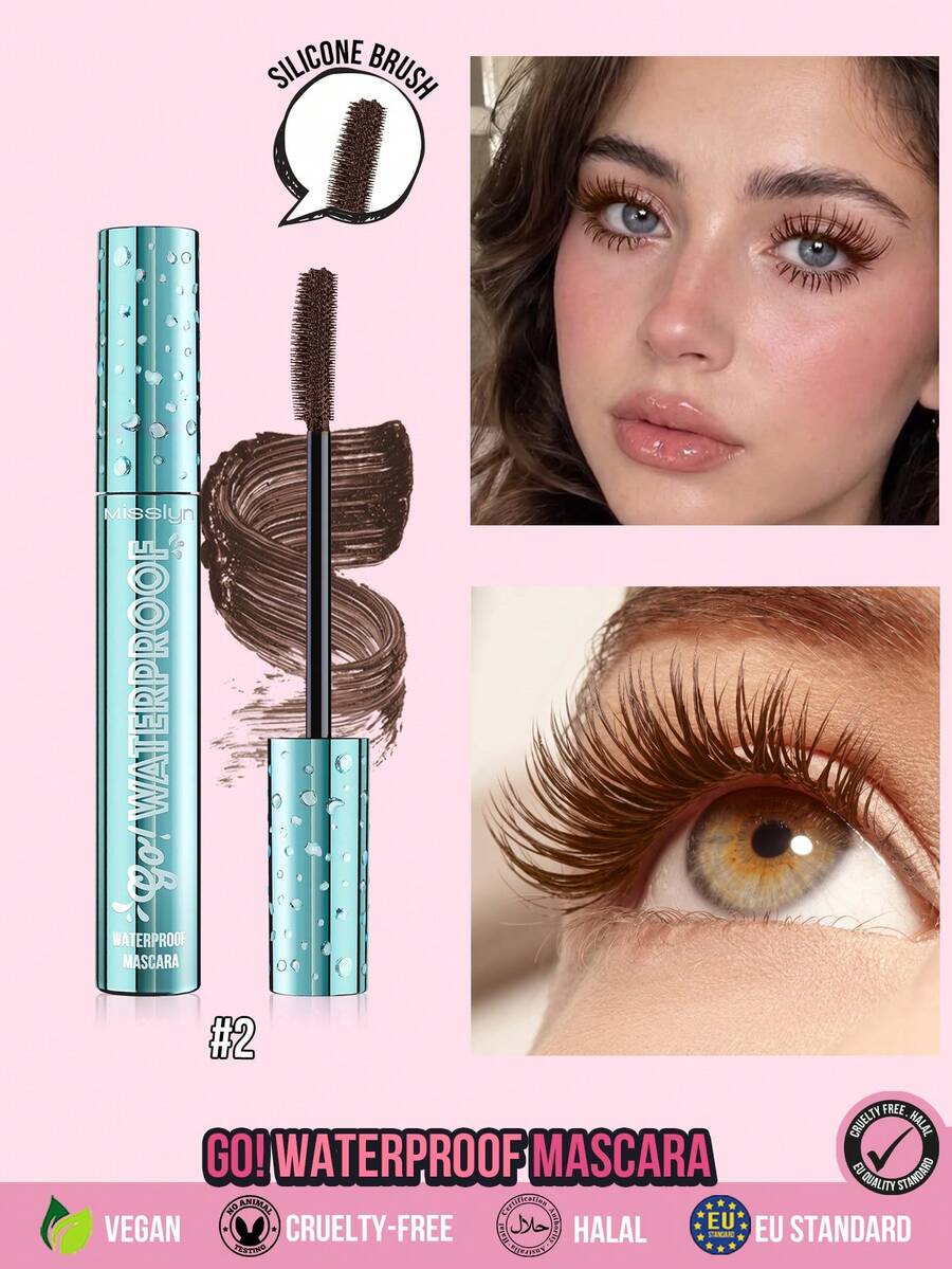 Misslyn 1PC GO!WATERPROOF MASCARA,Dual Sided Curved Silicone Brush,Intense Voluming,Lifting&Lengthing,Sweat-Resistant Tubing Mascara, Brown Eyelash Wearing For All-Day,For Daily Look,Tubing Mascara Mini, Travel Essential, Gift For Back-To-School