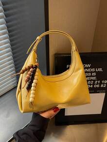 極簡風女款單肩包 手提包 高品質腋下包 半月包 附圍巾 適合上班通勤購物 - 黃色 - 查看 7