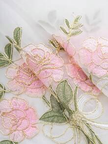 1件清新花卉刺繡窗簾半幅，半透明透氣短窗簾，適用臥室廚房窗戶的薄紗遮陽簾 - 彩色 - 查看 11