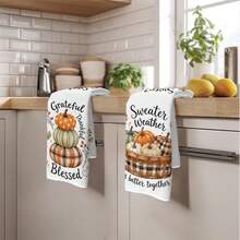 2PCS Kitchen Towels Plaid Stacked Pumpkin Thanksgiving Theme Print 40*60cm Autumn Minimalist Style Rectangular Microfiber Kitchen Towels, Dish Cloths, Tablecloths, Hand Towels, Thanksgiving Kitchen Decor, Home Decor, Neighbor Housewarming Gift, Perfect For Kitchen And Bathroom Use, Suitable For Housewives And Family Gathering Gifts, High Cost-Performance, Home Essential - Multicolor - View 10