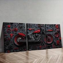 3pcs Unframe Motorcycle Parts Canvas Wall Art Set, Art Deco Classic Modern Style, Canvas, Indoor Wall Decor For Home, Office, Living Room, Dining Room, Restaurants, Poster - A - View 7