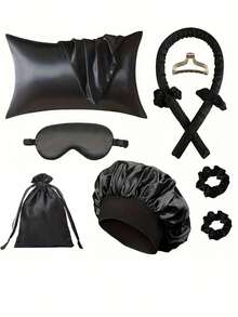 10pcs Sleep Hairstyle Design Tool Set, 1pc Hair Curler, 1pc Silk Pillowcase, Suitable For Hair And Skin Queen Set, Silk Heatless Curl Set, Overnight Hair Curler, 1pc Soft Sleep Eye Mask - Multicolor - View 2