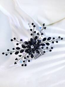 1pc Handmade Exquisite Hair Comb, Versatile Daily Wear Women's Hair Accessory, Elegant Wedding Bridal Party Holiday Vacation Headband - Black - View 8