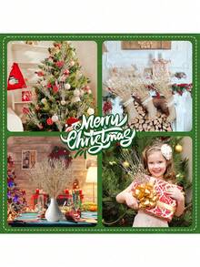 10/5pcs Artificial Glitter Plant Stems With Berries, Sparkling Faux Flower Christmas Tree Decor, Wedding Party, Home Indoor Table, Bedroom Decoration, Christmas Gift, Vine DIY Decoration Accessories, Christmas Tree Christmas Plant Decor - Champagne - View 6