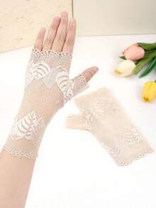 Zhenyanyouyun 1 Pair Women Lace Half Finger Gloves, Short Fingerless Sun Protection Gloves For Driving, Summer Lightweight Style Summer - Various - View 12