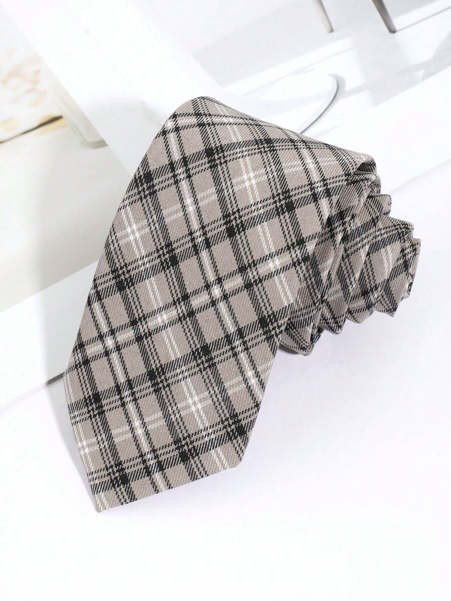 1 pieza Corbata de estilo preppy a rayas para hombre, adecuada para uso diario - Caqui - Ver 1