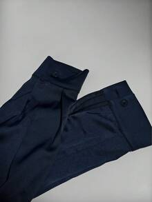 Gaun Wanita Modis, Pas Badan, Berbahan Satin, Lengan Panjang, dengan Kerah dan Hem Berlipit Unik, Cocok untuk Acara Gala Malam yang Elegan di Musim Semi. - Navy Blue - View 12