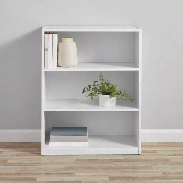 3-Shelf Bookcase With Adjustable Shelves, White