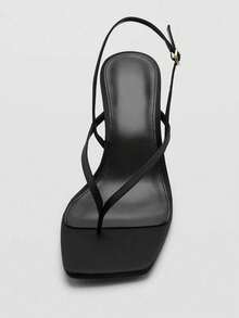 Summer New Women's Brown Suede Mid-Kitten Heel High Heel Sandals,Flip Flops - Black - View 5