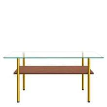 Modern Coffee Table With Glass Top And MDF Shelf, Living Room Table With Gold Metal Legs, Rectangular Sofa Table With Luxurious Design, Wood Effect-H45/L98/D58 Cm - 棕色 - 查看 7