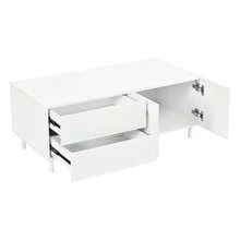 Coffee Table With Storage, Rectangular Living Room Table, Coffee Table With Arched Doors, Particle Board + MDF Table, Table With Steel Tube Legs, Living Room Storage Table - White - View 7