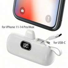 Black 5000mAh Pocket Portable Charger With Lightning Connector, Integrated USB-C Cable And 22.5W Charging, With Visible Battery Percentage Screen, Compact Capsule Shell And Lanyard For Quick Travel Access, Made For IPhone 14, 13, 12, 11, SE And Selected USB-C Phones Or Earbuds, Made For Back To School Packing, Daily Commutes, Campus Events, Locker Kits And Busy Class Schedules - 1PC - View 8