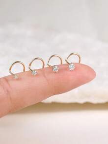 Stainless Steel Cubic Zirconia Nose Stud Set (1.5/2/2.5/3mm Silver & Gold) - Hypoallergenic Body Jewelry For Daily Wear, Parties & Special Occasions - Gold - View 5